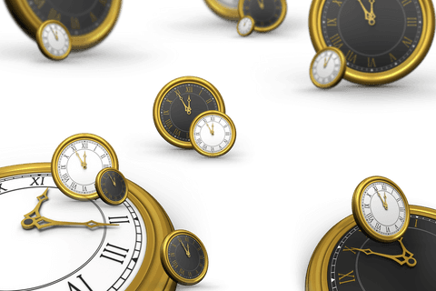 Elegant golden framed clocks on transparent background