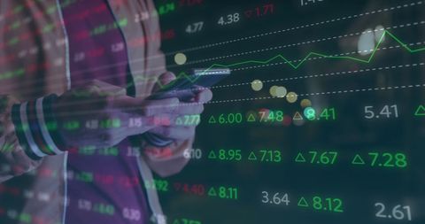 person analyzing stock market data on smartphone overlay - Download Free Stock Images Pikwizard.com