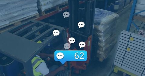 Forklift Operator with Active Notifications in Busy Warehouse