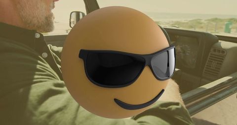Modern lifestyle adventure: driving with sunglasses emoji