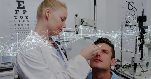 Eye examination with overlay of digital network visualization
