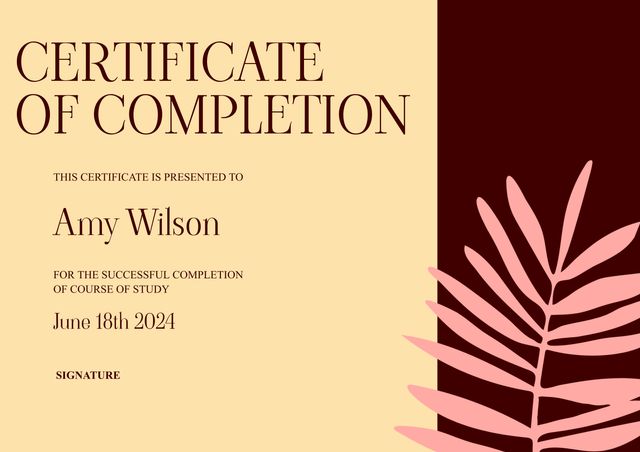 Elegant Certificate of Completion with Botanical Design - Download Free Stock Templates Pikwizard.com