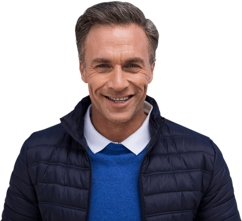 Happy Caucasian Man in Jacket on Transparent Background