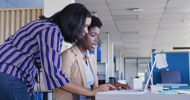 Two Women Working Together on Laptop in Office Environment - Download Free Stock Images Pikwizard.com