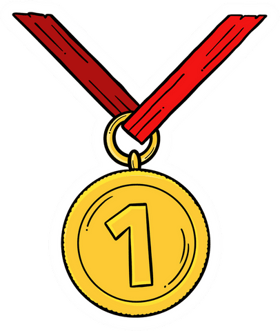 Gold Medal on Red Ribbon with Transparent Background