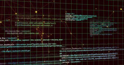 Futuristic Network Grid with Code and Connections on Display