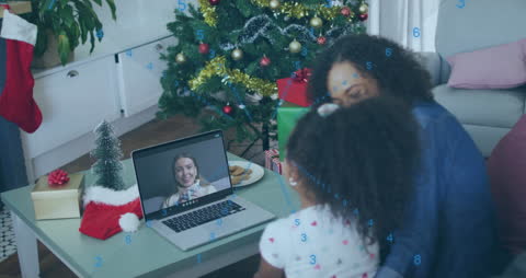 Mother and Daughter Video Calling on Christmas