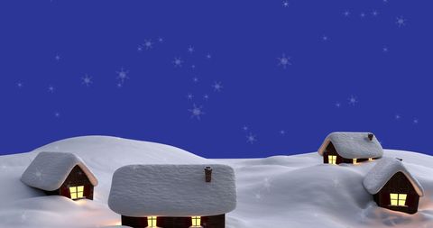 Winter Wonderland with Snow-Covered Cabins Under Starry Sky - Download Free Stock Images Pikwizard.com