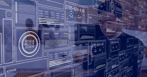 Man Manipulating AR Data Panels on Glass Dashboard for Business Analytics and Collaboration