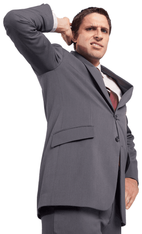 Transparent Curiously Reflective Businessman in Gray Suit and Red Tie