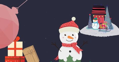 Winter Snowman, Wrapped Gifts, and Festive Decor Capturing Holiday Spirit