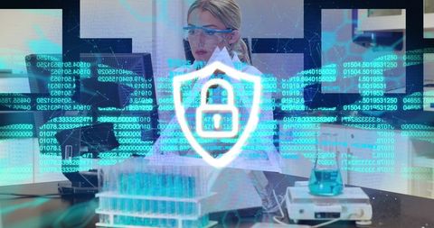 Scientist in Laboratory with Cybersecurity Digital Overlay - Download Free Stock Images Pikwizard.com