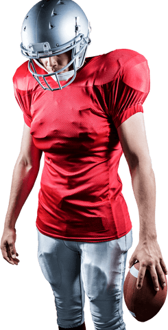 American football player standing with ball in transparent background