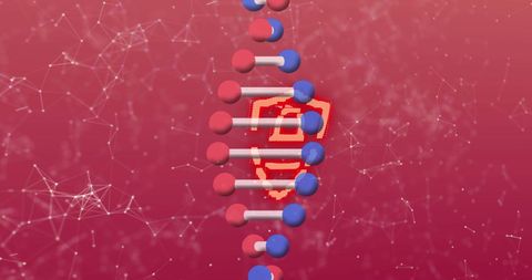 3D DNA Strand with Padlock Symbol on Digital Network Background