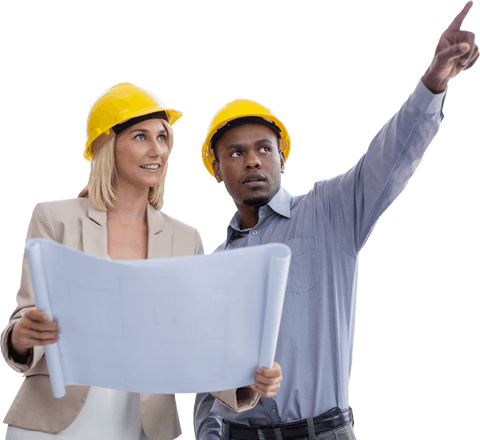 architects analyzing blueprint with transparent helmets for clear communication - Download Free Stock Videos Pikwizard.com