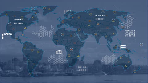 Digital Animated World Map with Global Business Interface Design