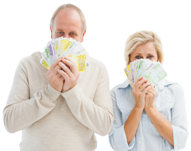 Happy Mature Couple Holding Euro Currency Transparent Background - Download Free Stock Videos Pikwizard.com