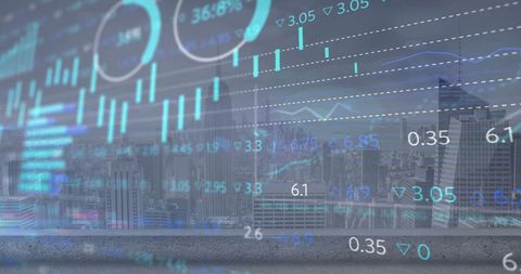 Futuristic Stock Market Data Overlaying Urban Cityscape - Download Free Stock Images Pikwizard.com