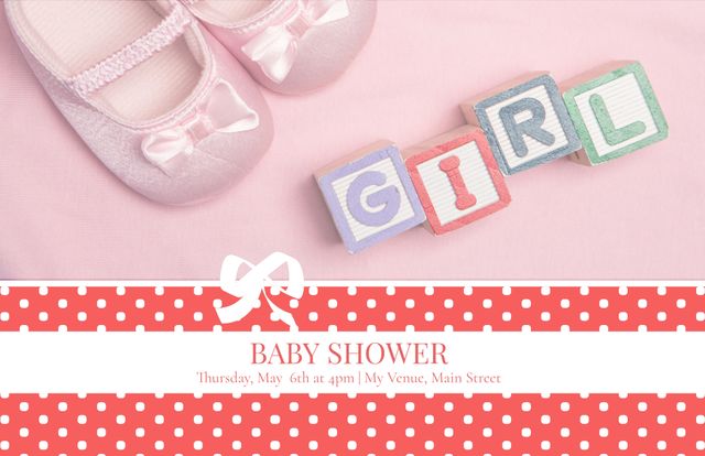 Baby Shower Invitation with Pink Shoes and Alphabet Blocks - Download Free Stock Templates Pikwizard.com