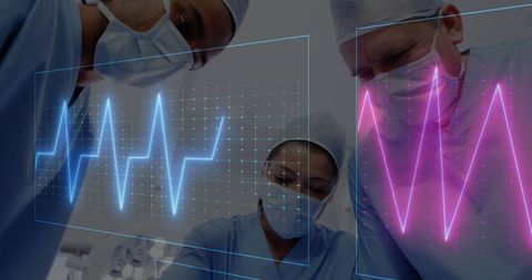 High-Tech Surgery: Surgeons with Heart Monitor Overlay - Download Free Stock Images Pikwizard.com