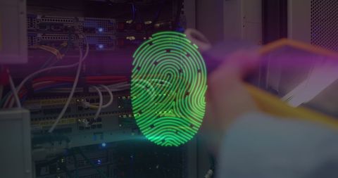 Biometric Fingerprint Scan Over Computer Server