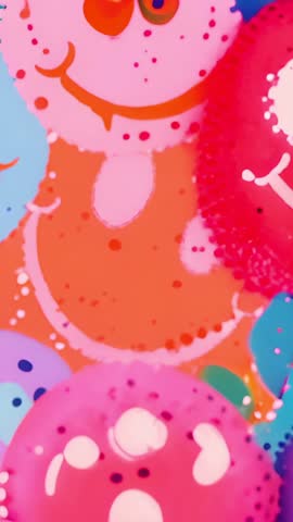 Looping colorful smiling-face circles creating seamless abstract pattern for vertical motion design