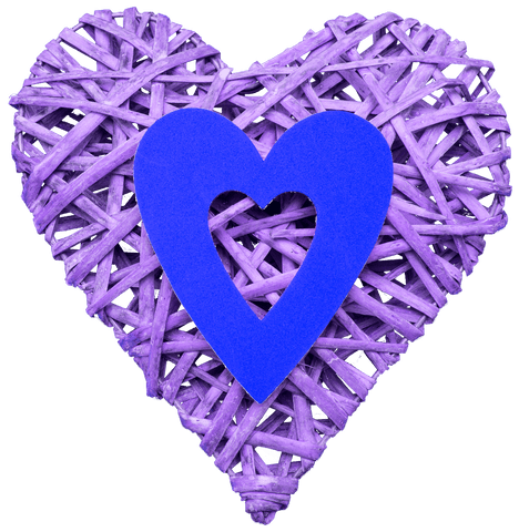 Purple Woven Heart with Blue Cutout Pattern on Transparent Background