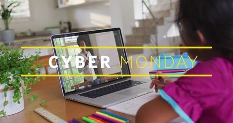 Girl engaged in virtual learning on cyber monday
