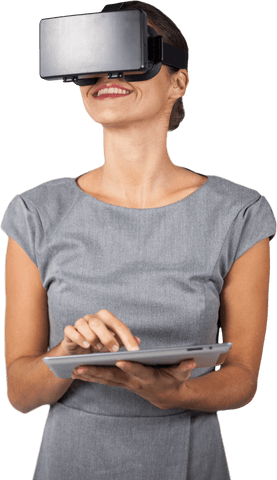 Woman Using Virtual Reality Headset and Tablet on Transparent Background - Download Free Stock Videos Pikwizard.com