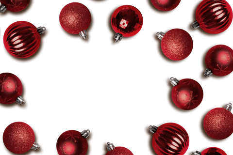 Festive Frame of Red Christmas Balls on Transparent Background