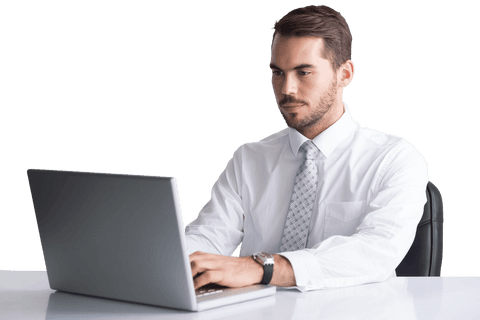 Transparent Professional Man Typing on Laptop in Office Attire - Download Free Stock Videos Pikwizard.com