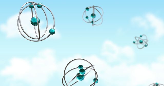 Spinning Atom Models in Cloudscape for Science and Data Concept - Download Free Stock Images Pikwizard.com