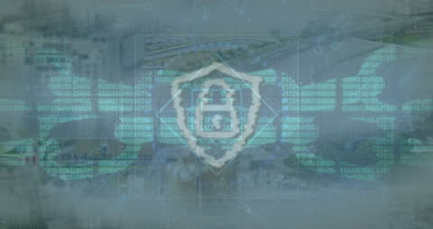 Digital Security Concept with Blockchain and Cityscape