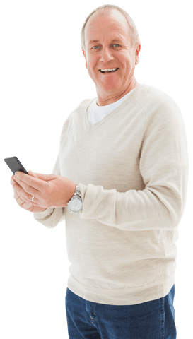 happy mature man engaging with smartphone on transparent background - Download Free Stock Videos Pikwizard.com