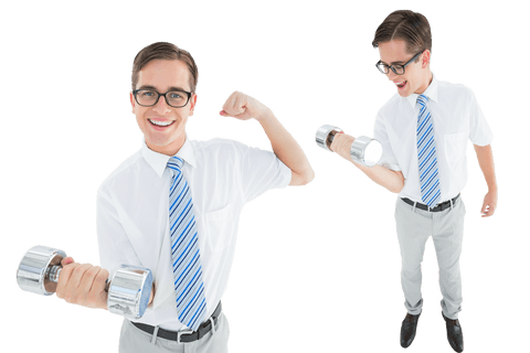 smiling nerd lifting dumbbell transparent background - Download Free Stock Videos Pikwizard.com