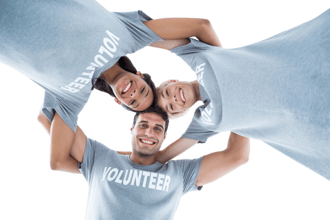 Smiling Volunteers Embracing in Transparent Background