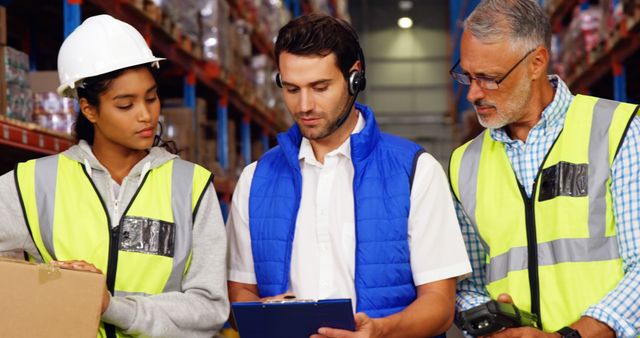 Warehouse Workers Discussing Logistics and Inventory Management - Download Free Stock Images Pikwizard.com