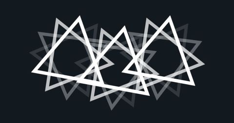 White geometric triangles appear to be spinning on a black background, creating a sense of movement and dynamic energy. This representation of clean, minimal lines and abstract motion can be used for contemporary design projects, creative digital presentations, or backgrounds emphasizing innovation and modern themes.