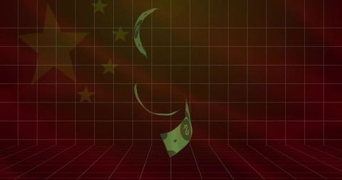 Digital Currency Trending in Virtual 3D Grid with Chinese Motif