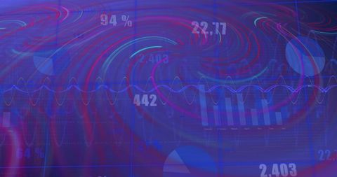 Waves of Financial Data on Blue Background
