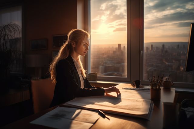 Portrait of caucasian businesswoman at desk, created using generative ai technology - Download Free Stock Photos Pikwizard.com