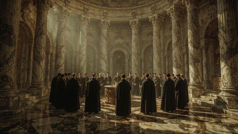 Sacred gathering of clergy in grand marble rotunda