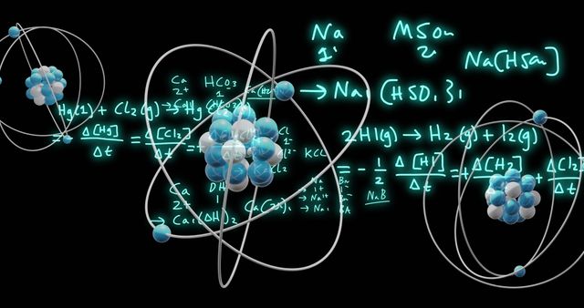 Interactive Atom Models and Chemical Equations on Dark Background - Download Free Stock Images Pikwizard.com