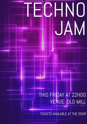 Futuristic Techno Jam Party Poster with Neon Lines - Download Free Stock Templates Pikwizard.com