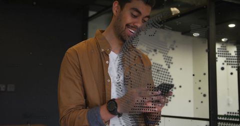 Innovative Businessman Communicating on Smartphone with Digital Concept