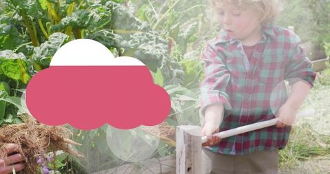 Child engaging in gardening with root vegetables and swiss chard