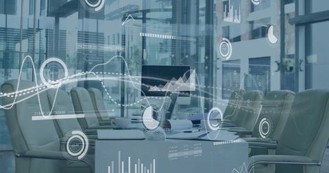 Futuristic Business Office with Digital Analytics Interface - Download Free Stock Images Pikwizard.com