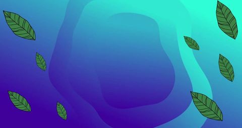 Abstract green leaves on blue gradient background