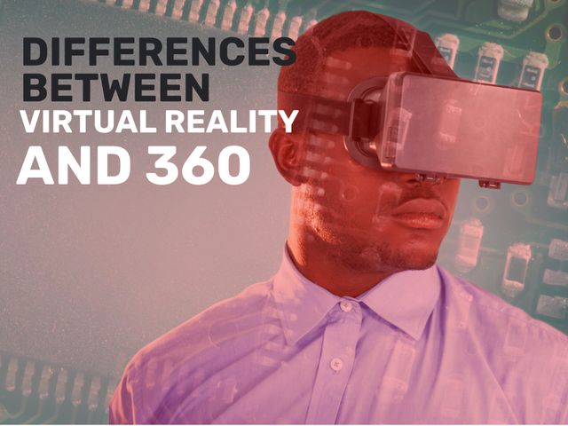 Man Using VR Headset Highlighting Differences Between Virtual Reality And 360-degree Tech - Download Free Stock Templates Pikwizard.com