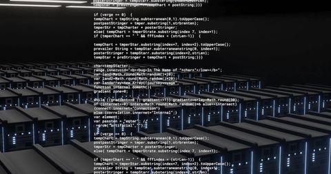 Data processing in secure server room with code overlay
